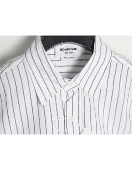 Thom Browne Cotton Vertical Stripe Double Ribbon Long Sleeve Shirt,Thom Browne Shirt,Shirt,APPAREL