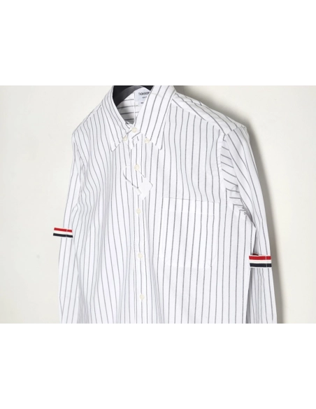 Thom Browne Cotton Vertical Stripe Double Ribbon Long Sleeve Shirt,Thom Browne Shirt,Shirt,APPAREL