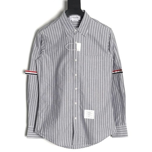 Thom Browne Cotton Vertical Stripe Double Ribbon Long Sleeve Shirt,Thom Browne Shirt,Shirt,APPAREL