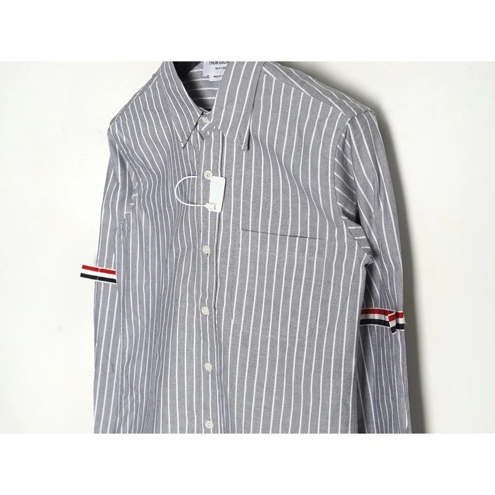 Thom Browne Cotton Vertical Stripe Double Ribbon Long Sleeve Shirt,Thom Browne Shirt,Shirt,APPAREL