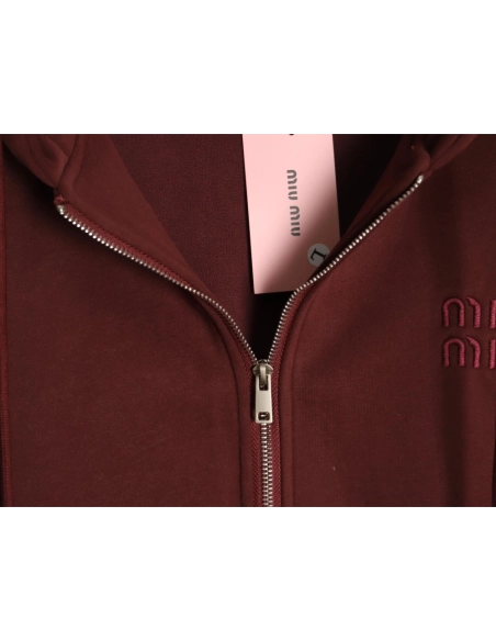 Miu Miu embroidered logo velvet zipup jacket,Miu Miu Jacket,Jacket,APPAREL