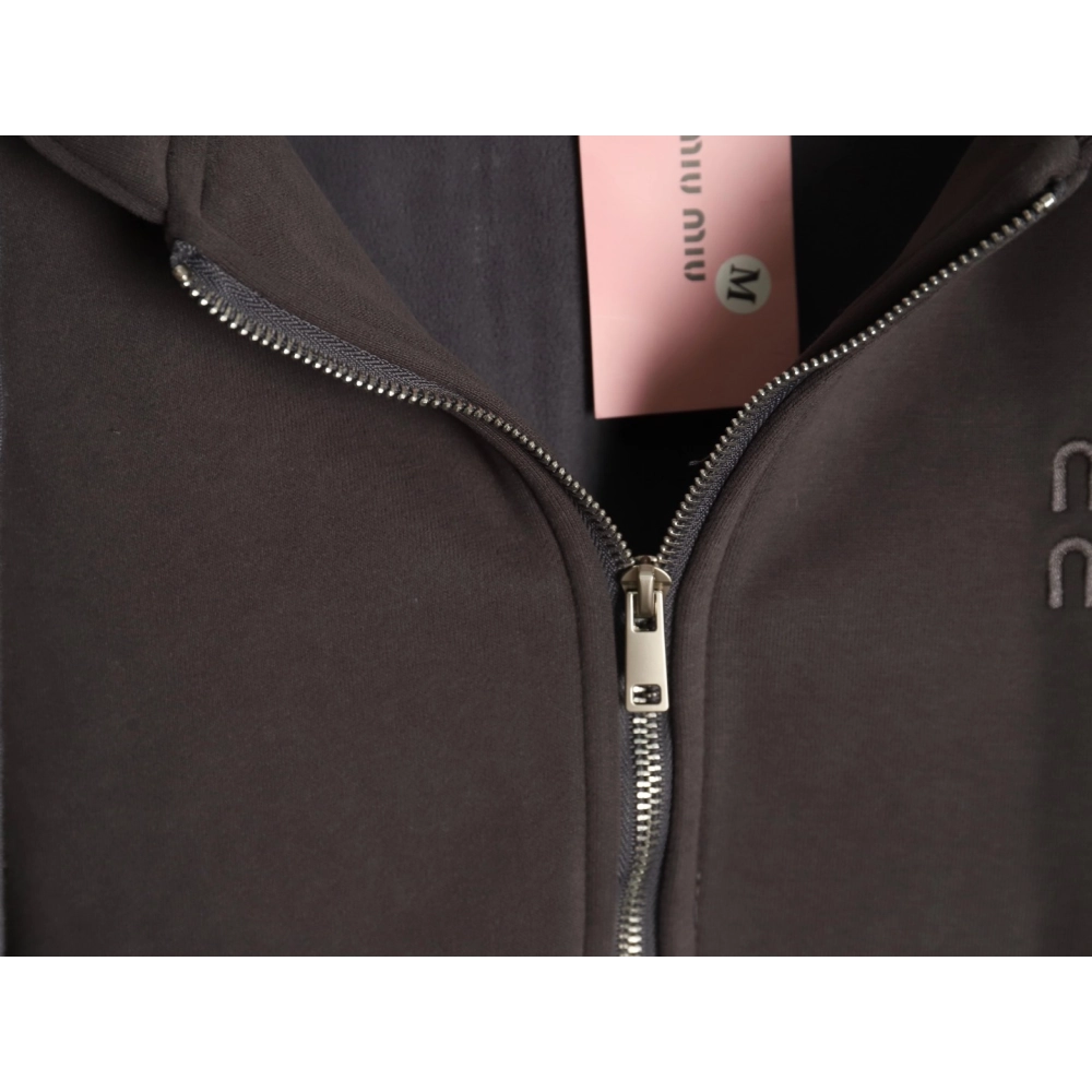 Miu Miu embroidered logo velvet zipup jacket,Miu Miu Jacket,Jacket,APPAREL