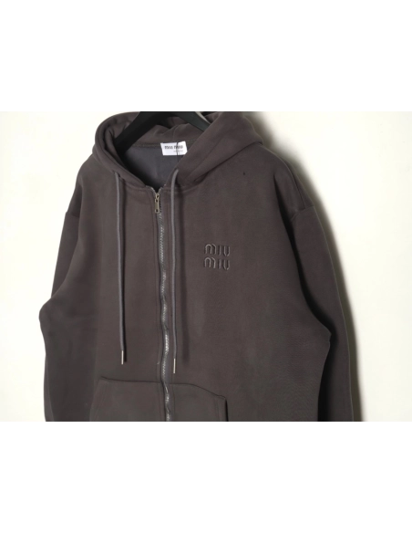 Miu Miu embroidered logo velvet zipup jacket,Miu Miu Jacket,Jacket,APPAREL