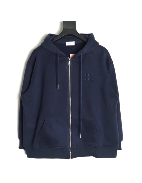 Miu Miu embroidered logo velvet zipup jacket,Miu Miu Jacket,Jacket,APPAREL