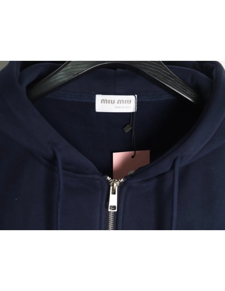 Miu Miu embroidered logo velvet zipup jacket,Miu Miu Jacket,Jacket,APPAREL