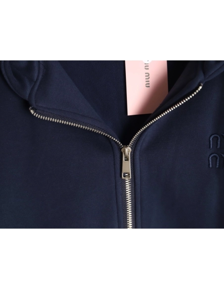 Miu Miu embroidered logo velvet zipup jacket,Miu Miu Jacket,Jacket,APPAREL