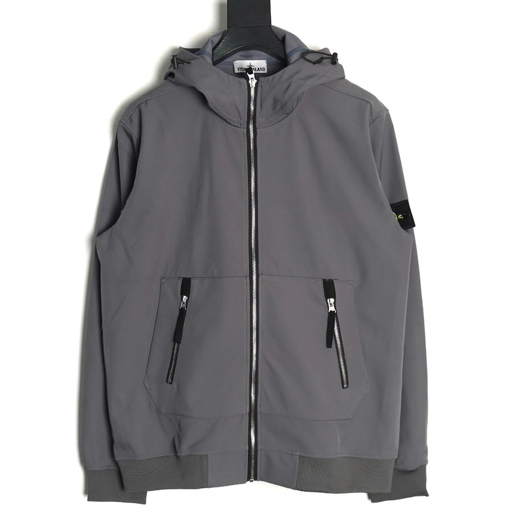 Stone Island Plain Hooded ZipUp Jacket,Stone Island Jacket,Jacket,APPAREL