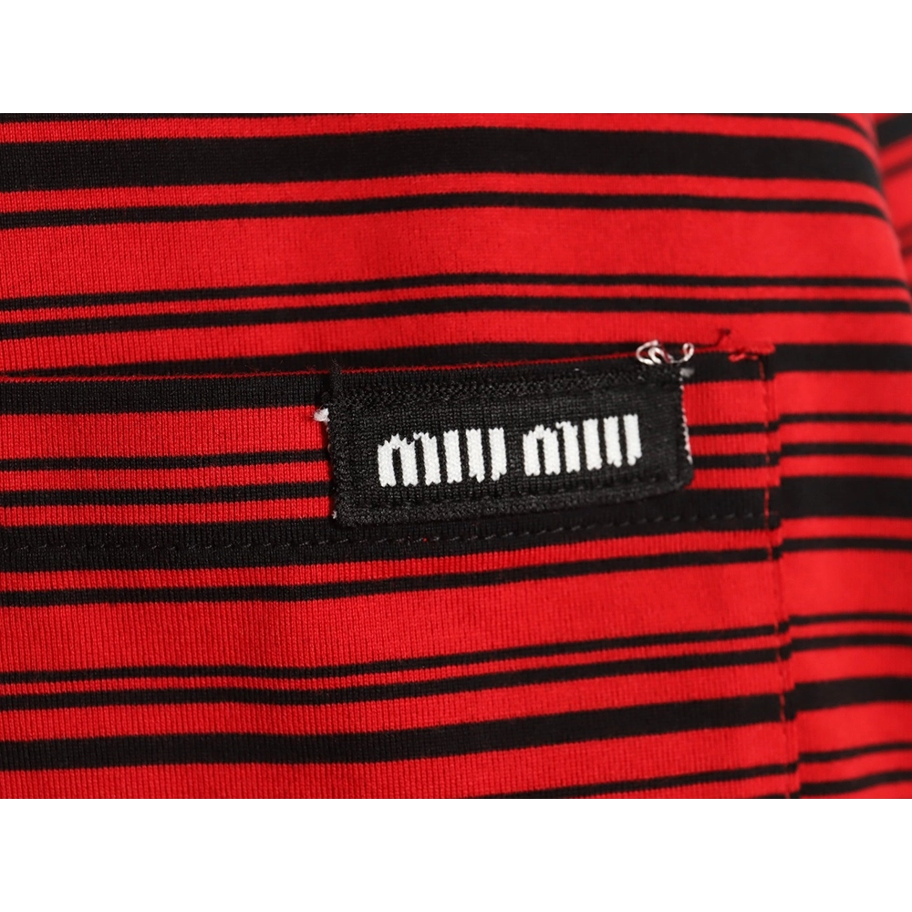 Miu Miu Red Striped Long Sleeve TShirt,Miu Miu T Shirt,Tshirt,APPAREL