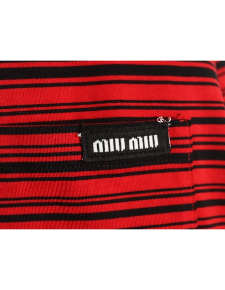 Miu Miu Red Striped Long Sleeve TShirt,Miu Miu T Shirt,Tshirt,APPAREL