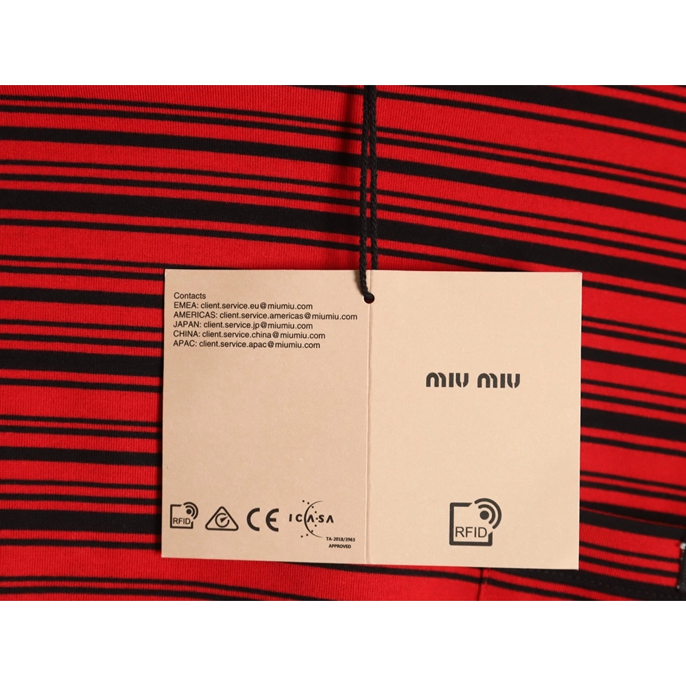 Miu Miu Red Striped Long Sleeve TShirt,Miu Miu T Shirt,Tshirt,APPAREL