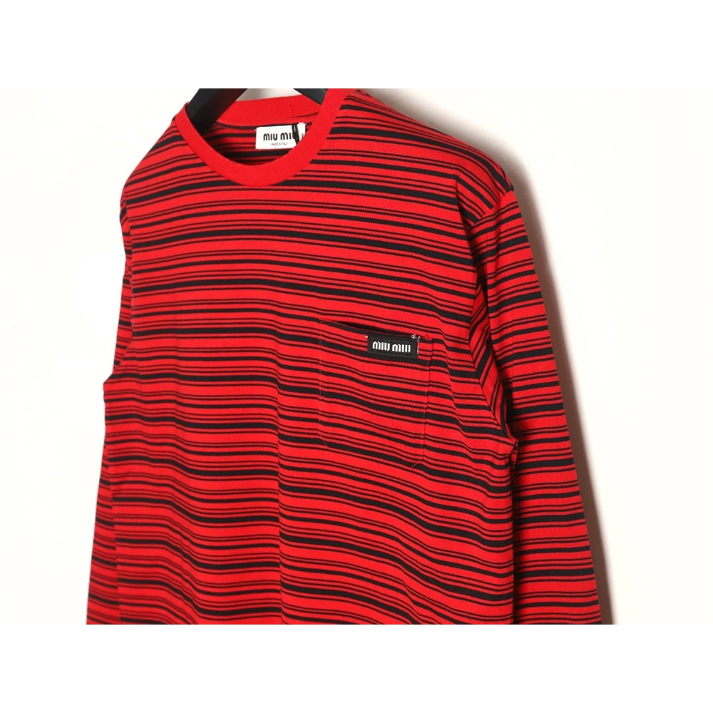 Miu Miu Red Striped Long Sleeve TShirt,Miu Miu T Shirt,Tshirt,APPAREL