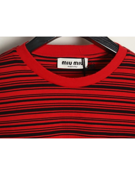 Miu Miu Red Striped Long Sleeve TShirt,Miu Miu T Shirt,Tshirt,APPAREL