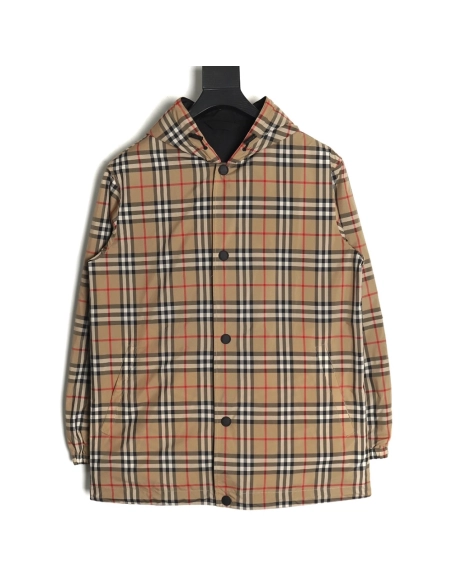 Burberry Check Reversible Button Hooded Jacket,Burberry