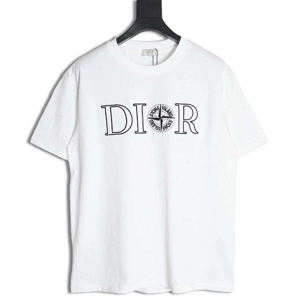 Dior &amp; Stone island co-branded embroidered logo short-sleeved T-shirt,Dior