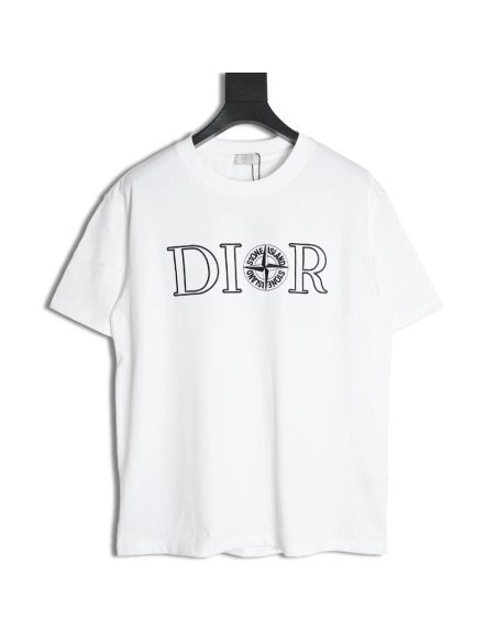 Dior &amp; Stone island co-branded embroidered logo short-sleeved T-shirt,Dior