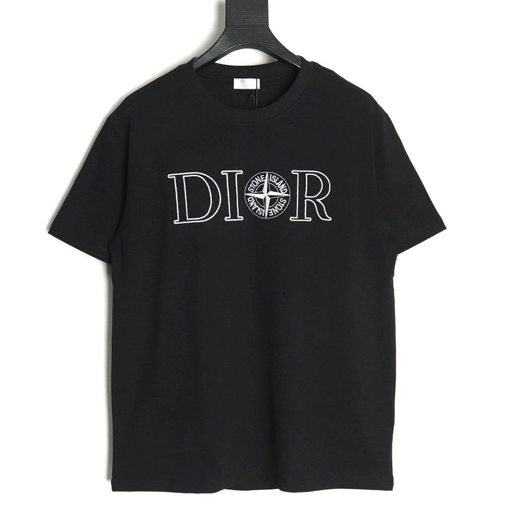 Dior &amp; Stone island co-branded embroidered logo short-sleeved T-shirt TSK1,Dior