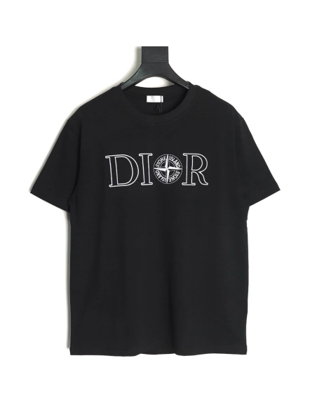 Dior &amp; Stone island co-branded embroidered logo short-sleeved T-shirt TSK1,Dior