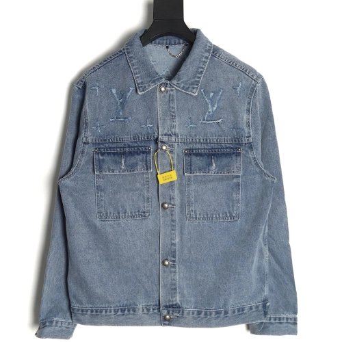 Louis Vuitton laser-positioned LoGo distressed denim jacket,Louis Vuitton