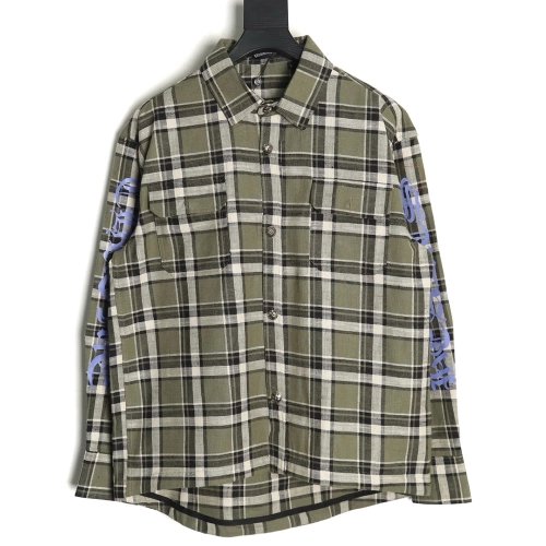 Chrome Hearts Striped Plaid Stitching Silver Button Cardigan Shirt TSK2,Chrome Hearts