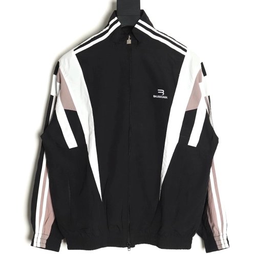 Balenciaga double hook embroidery color block stand collar jacket,Balenciaga