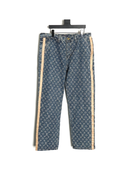 Louis Vuitton washed blue jeans with all-over print and side straps,Louis Vuitton