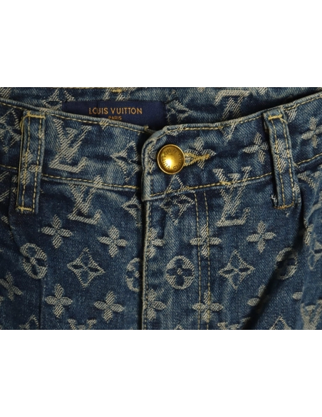 Louis Vuitton washed blue jeans with all-over print and side straps,Louis Vuitton