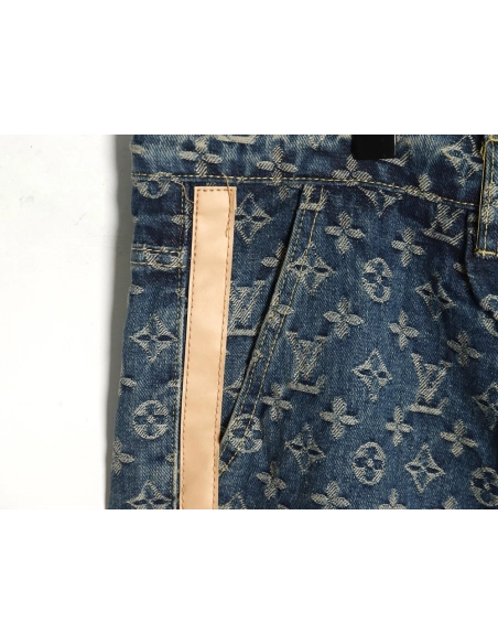 Louis Vuitton washed blue jeans with all-over print and side straps,Louis Vuitton