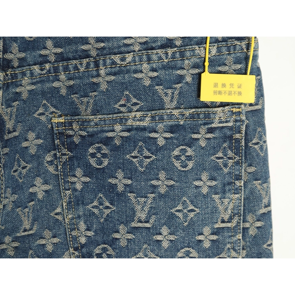 Louis Vuitton washed blue jeans with all-over print and side straps,Louis Vuitton
