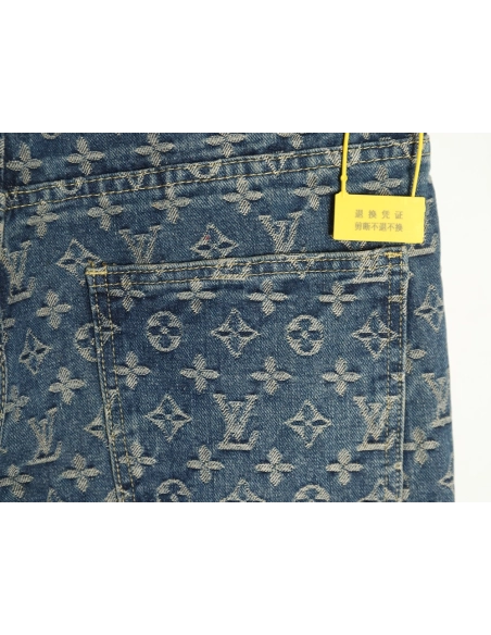 Louis Vuitton washed blue jeans with all-over print and side straps,Louis Vuitton