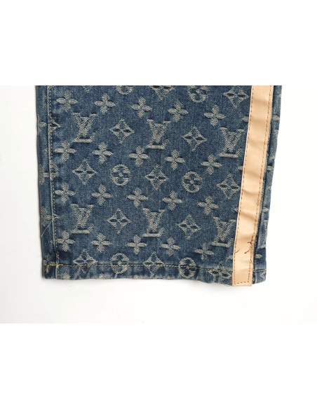Louis Vuitton washed blue jeans with all-over print and side straps,Louis Vuitton