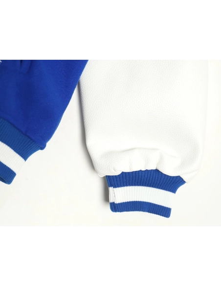 Off-White blue and white patchwork baseball jacket,Off White