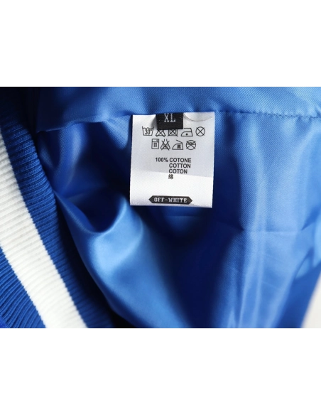 Off-White blue and white patchwork baseball jacket,Off White