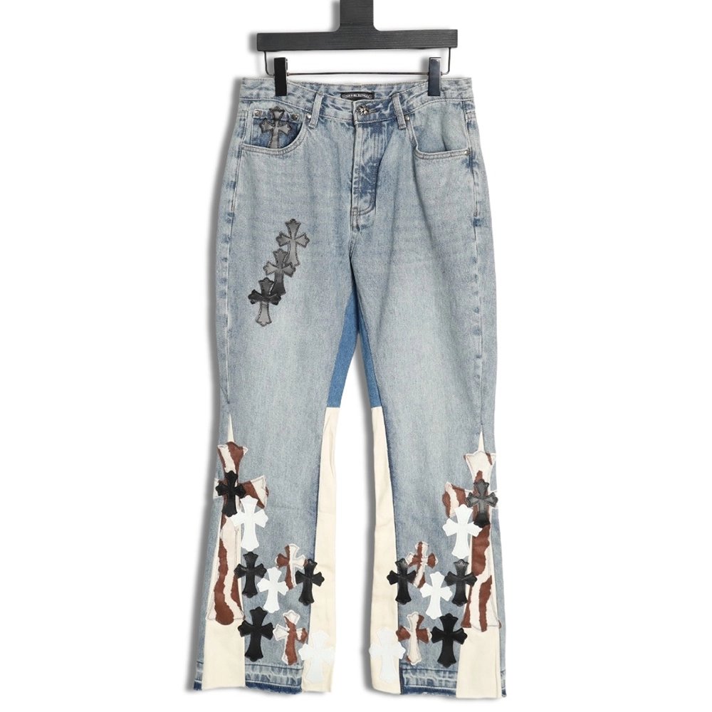 Chrome Hearts Flared Destroyed Leather Jeans,Chrome Hearts