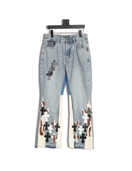 Chrome Hearts Flared Destroyed Leather Jeans,Chrome Hearts