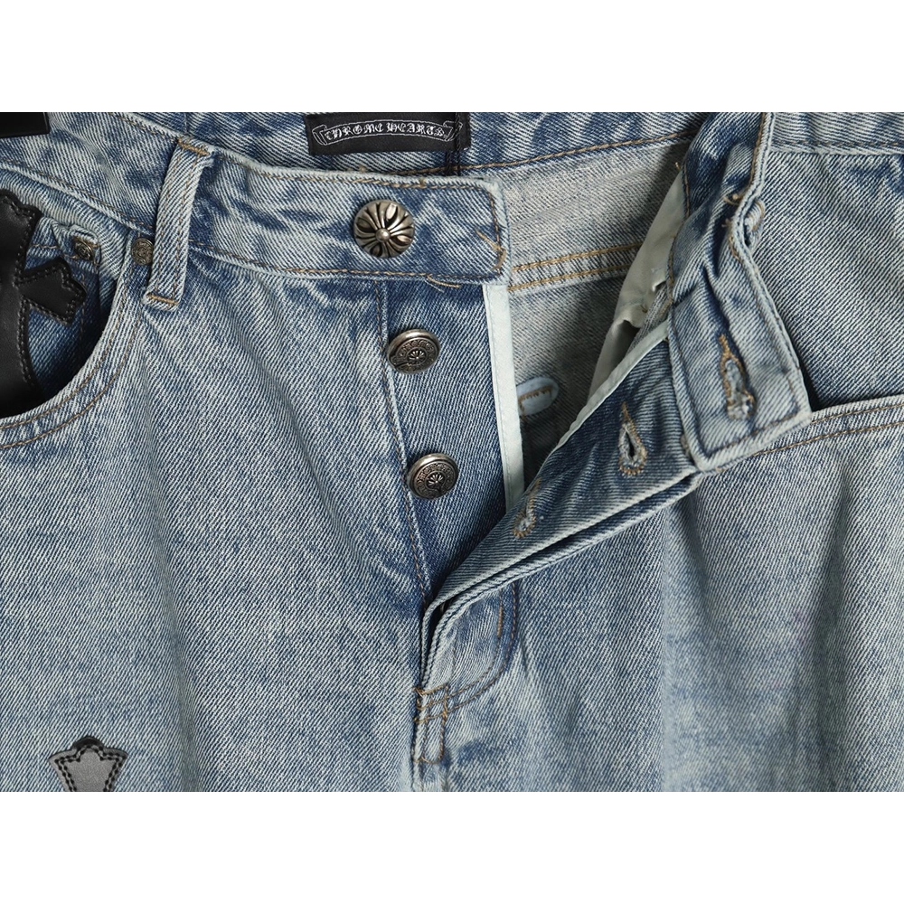 Chrome Hearts Flared Destroyed Leather Jeans,Chrome Hearts