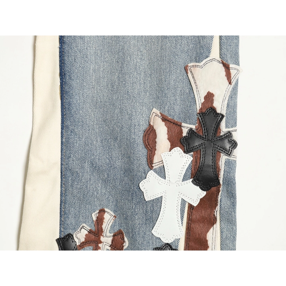 Chrome Hearts Flared Destroyed Leather Jeans,Chrome Hearts