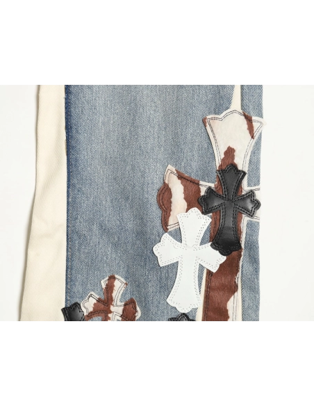 Chrome Hearts Flared Destroyed Leather Jeans,Chrome Hearts