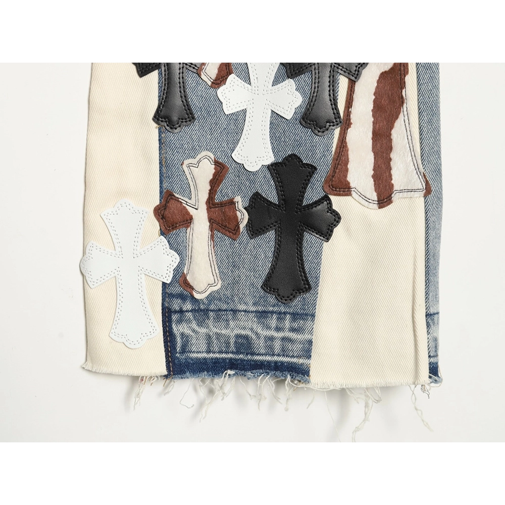 Chrome Hearts Flared Destroyed Leather Jeans,Chrome Hearts