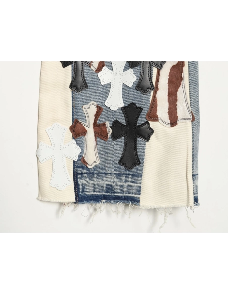 Chrome Hearts Flared Destroyed Leather Jeans,Chrome Hearts