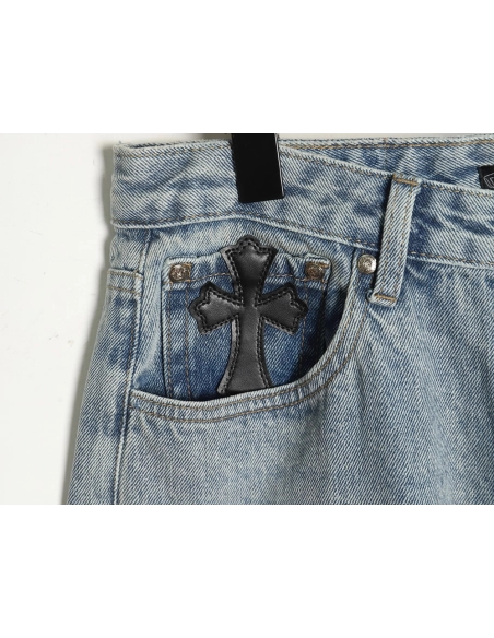 Chrome Hearts Flared Destroyed Leather Jeans,Chrome Hearts