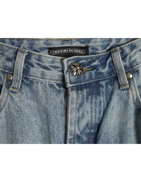 Chrome Hearts Flared Destroyed Leather Jeans,Chrome Hearts