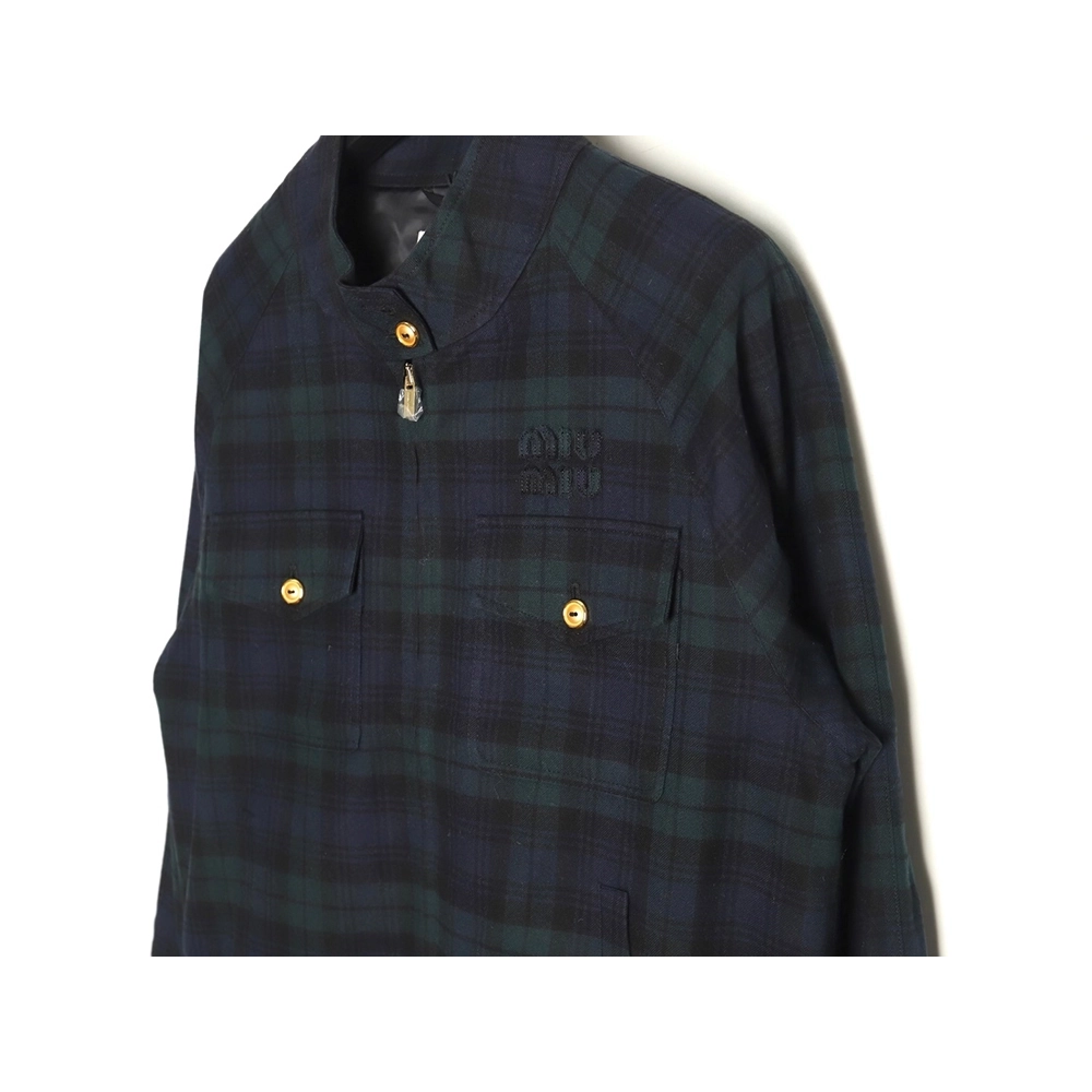 Miu Miu Green Check Wool Plaid Jacket,Miu Miu