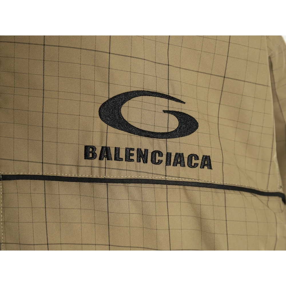 Balenciaga embroidered stand collar half-zip checked jacket TSK1,Balenciaga