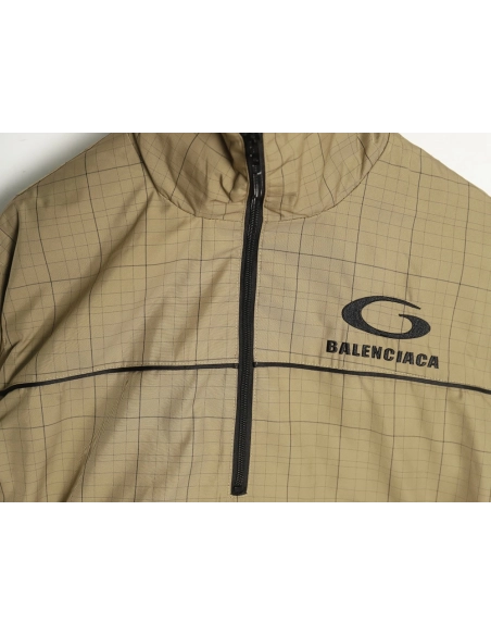 Balenciaga embroidered stand collar half-zip checked jacket TSK1,Balenciaga