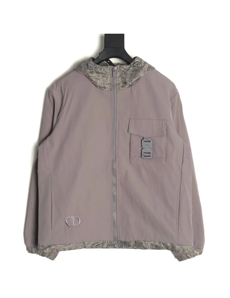 Dior patchwork letter embroidery hooded trench coat,Dior