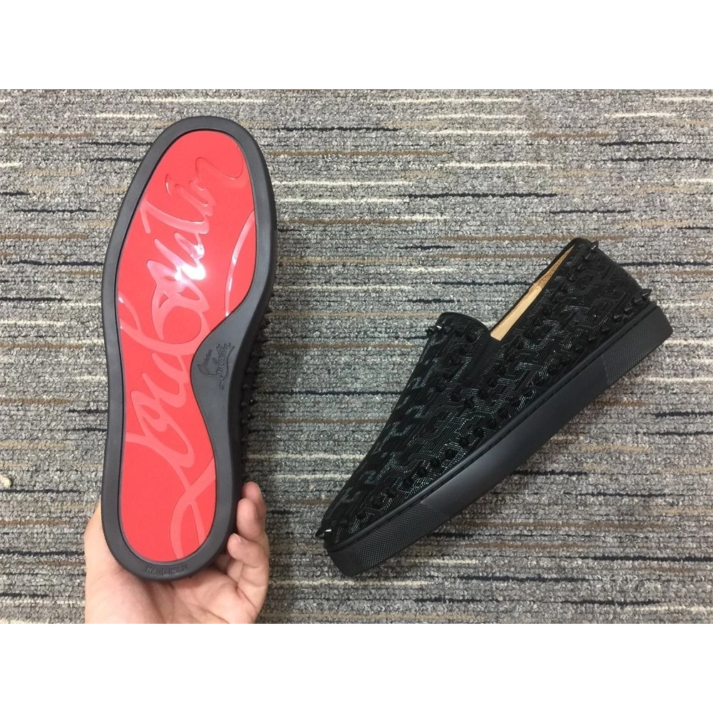 Replica Christian Louboutin Pik Boat Spikes Slip-on Loafers Black, Knockoff CL Shoes