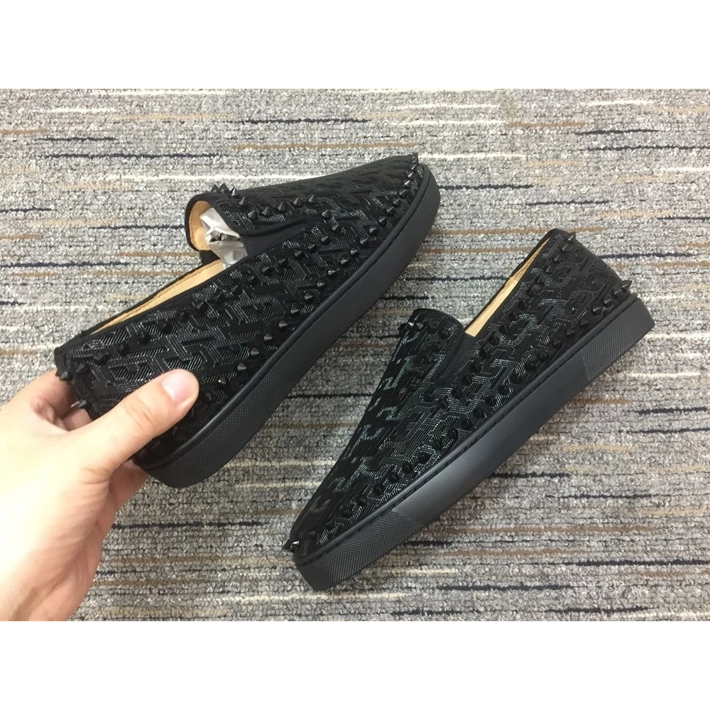 Replica Christian Louboutin Pik Boat Spikes Slip-on Loafers Black, Knockoff CL Shoes