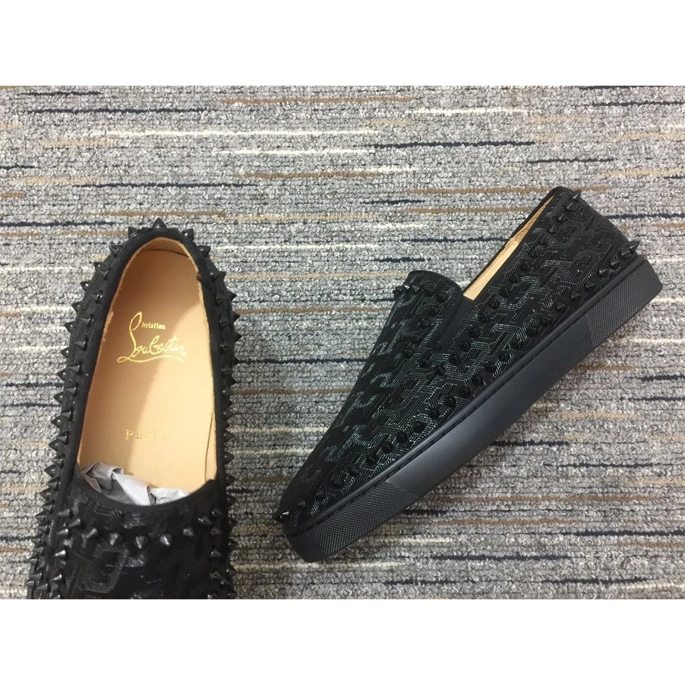 Replica Christian Louboutin Pik Boat Spikes Slip-on Loafers Black, Knockoff CL Shoes