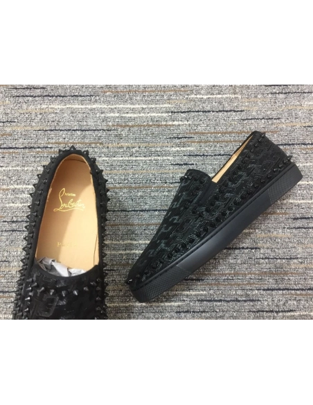 Replica Christian Louboutin Pik Boat Spikes Slip-on Loafers Black, Knockoff CL Shoes