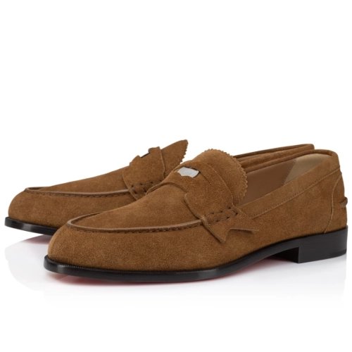 Discount Christian Louboutin Penny Loafers Calf Leather Rhea Brown Outlet, Cheap CL Shoes